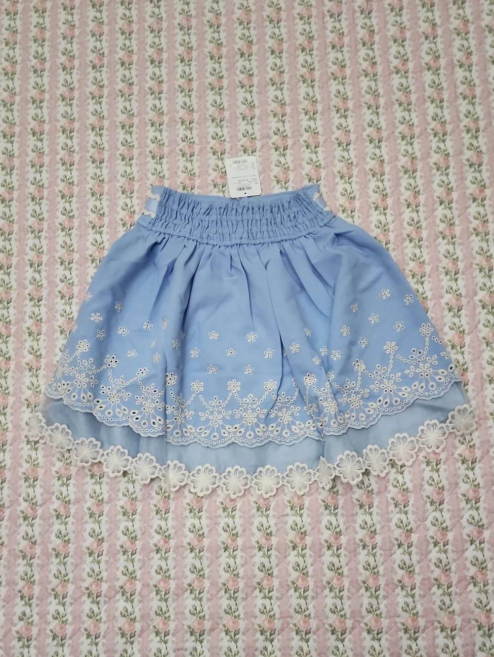 NWT LIZ LISA 🎀 Light Blue Floral Embroidered Lace Trim Bow Skater Skirt